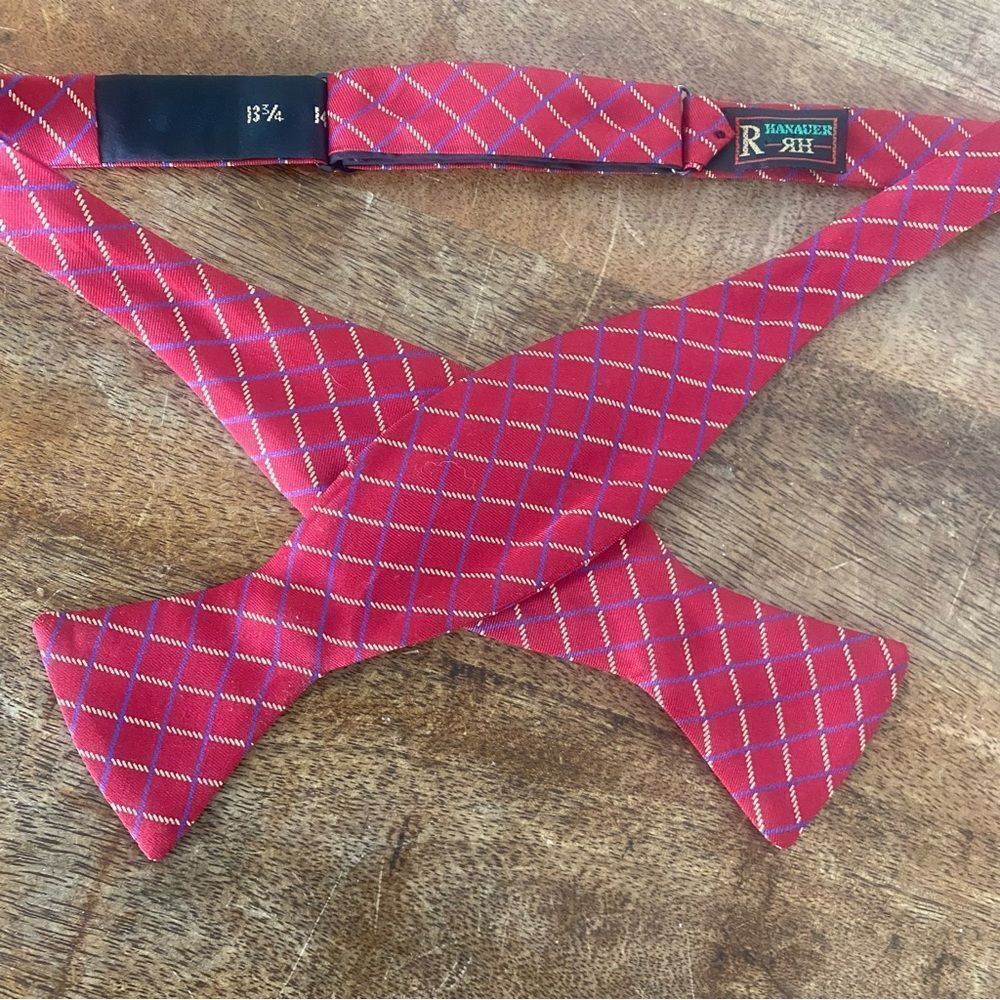 R Hanauer red white & blue silk bow tie